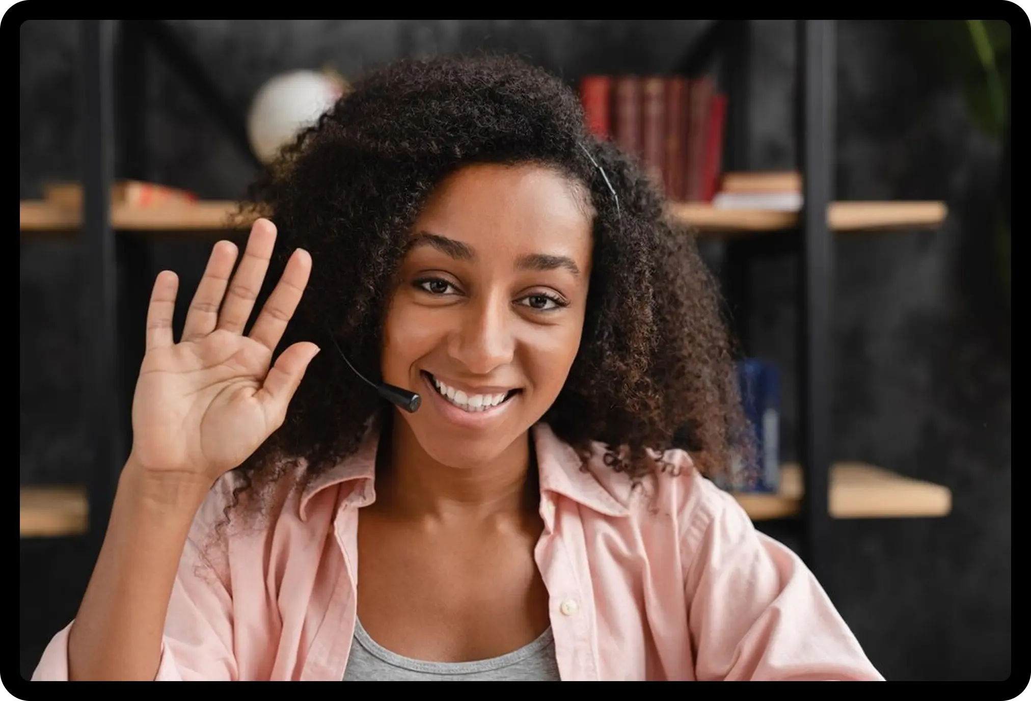 Woman on video call facing user